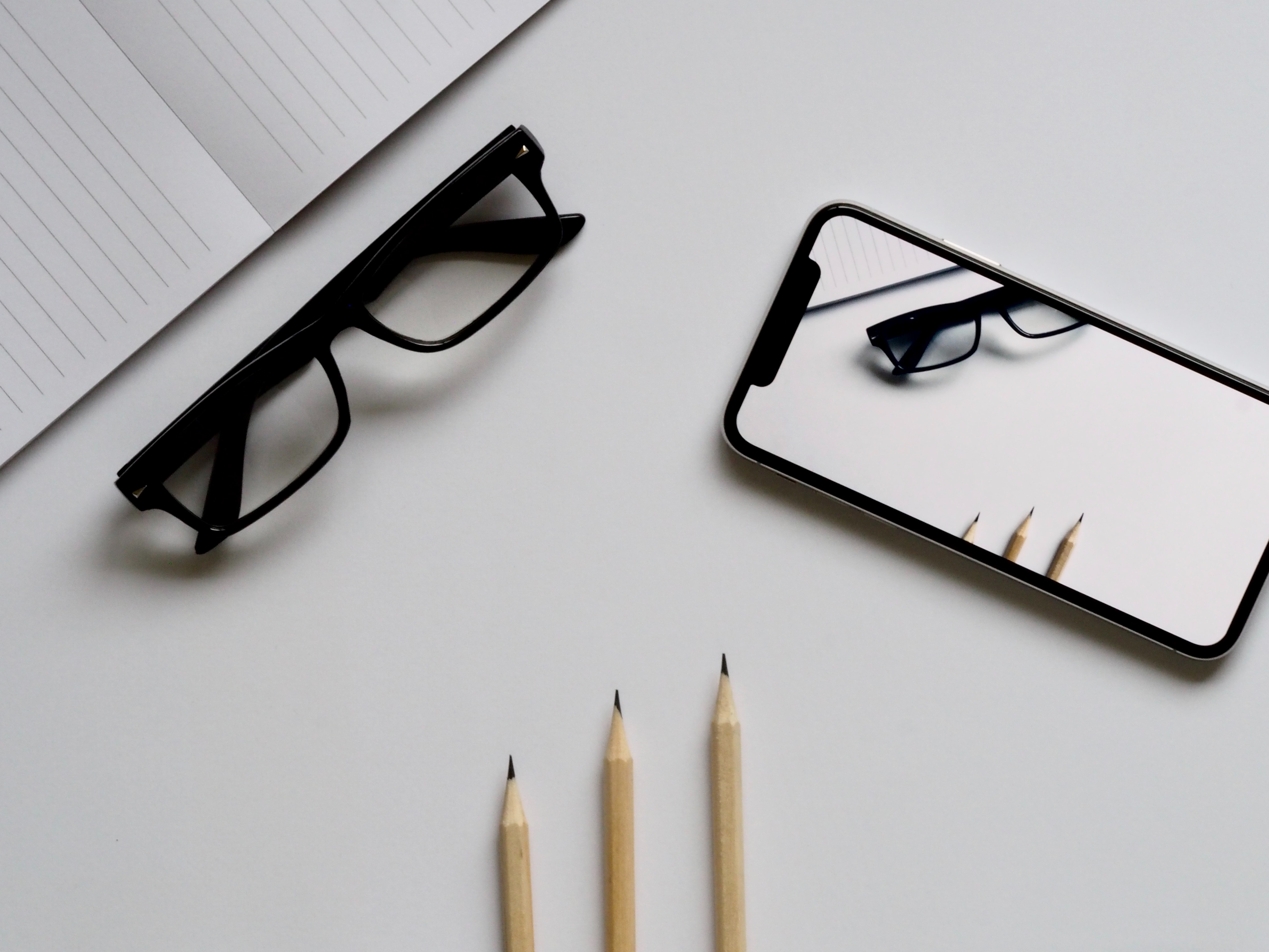 desk with glasses